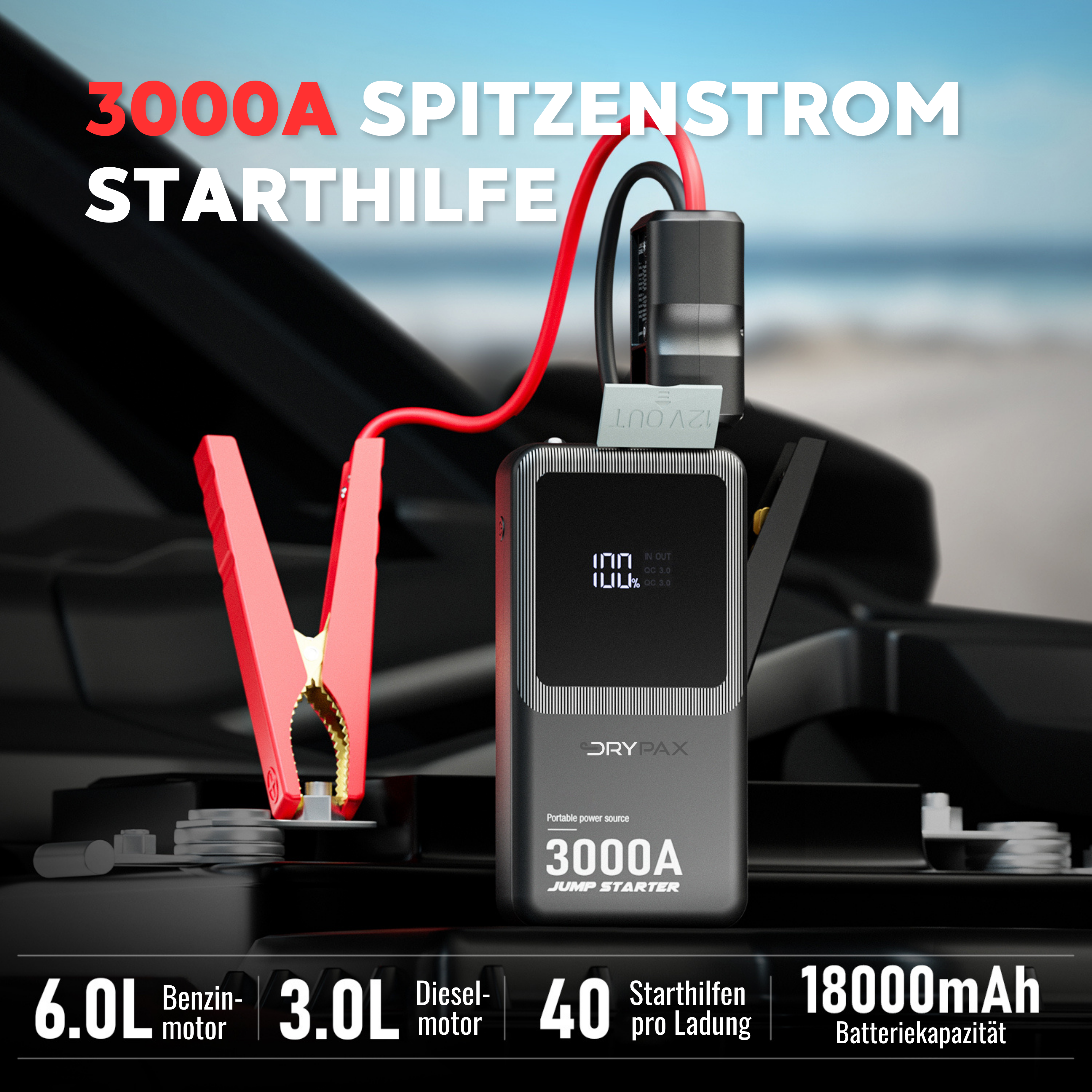 DRYPAX 3000A Starthilfe – Patentierter Digital-Anzeigeclip